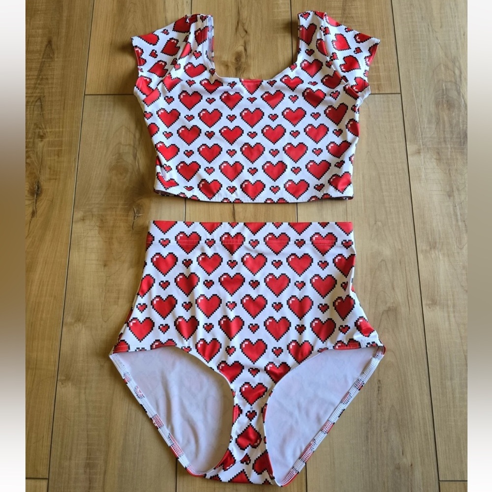 Blackmilk Nana Red and White Heart Crop Top and Bottom Set